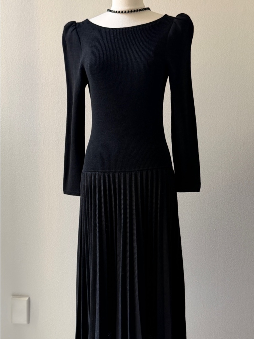 Vintage St John Elegant Black Pleated Maxi Dress